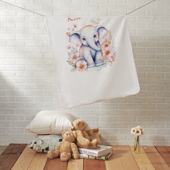 Personalized Cute Illustration of a Baby Elephant Blanket (In Situ)