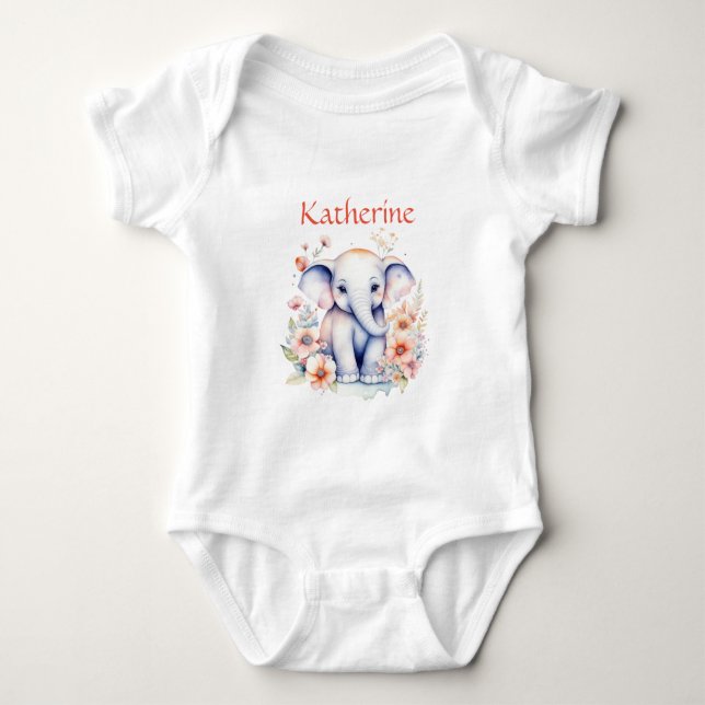 Personalized Cute Illustration of a Baby Elephant Bodysuit (Front)