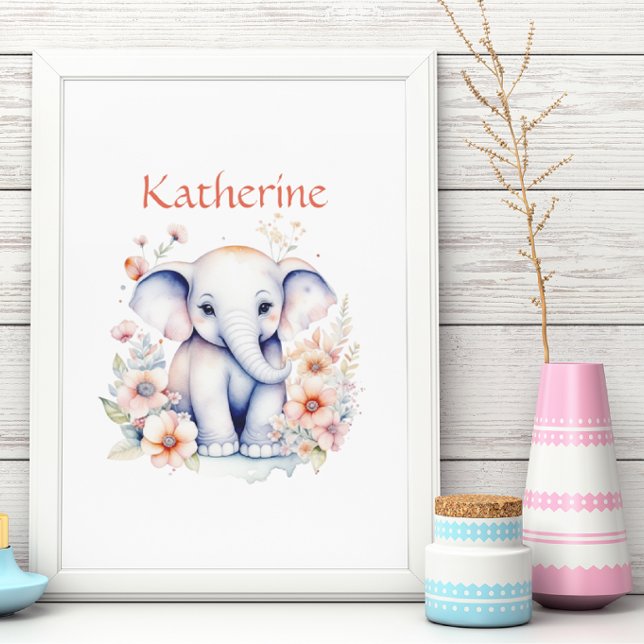 Personalized Cute Illustration of a Baby Elephant Poster (Creator Uploaded)