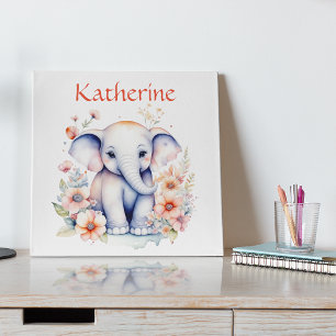 Personalized Cute Illustration of a Baby Elephant Poster