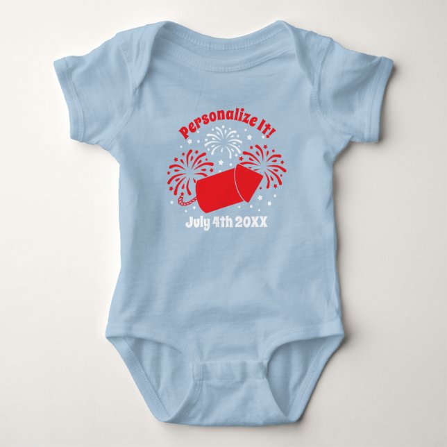 PERSONALIZED Cute July 4th Fireworks Baby Bodysuit (Front)