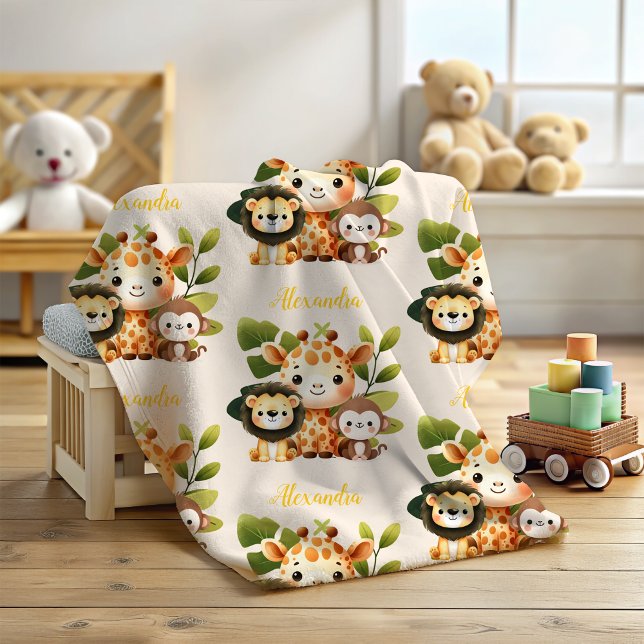 Personalized Cute Jungle Animals Kids  Baby Blanket (Creator Uploaded)