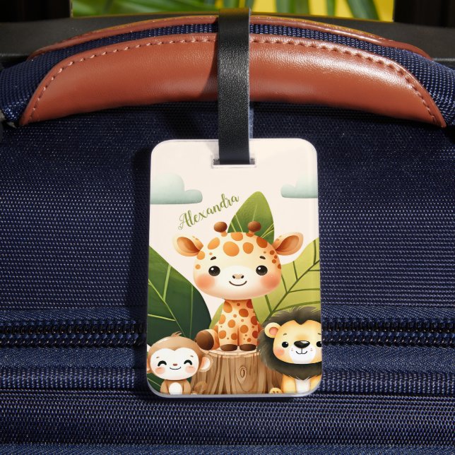 Personalized Cute Jungle Animals Kids  Luggage Tag (Back Insitu 4)