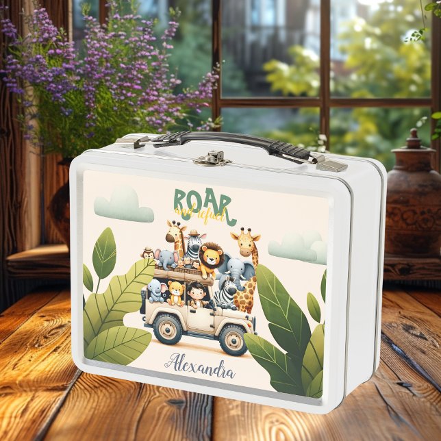 Personalized Cute Jungle Animals Kids  Metal Lunch Box (Creator Uploaded)