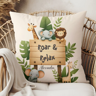 Personalized Cute Jungle Animals Kids Throw Pillow