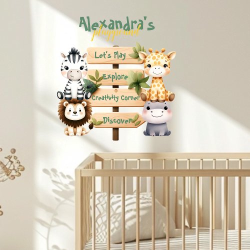 Personalized Cute Jungle Animals Kids  Wall Decal