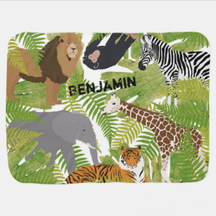 Personalized Cute Jungle Animals Safari Boy Girl Baby Blanket