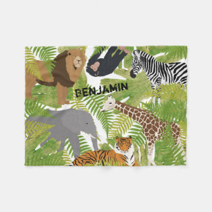 Personalized Cute Jungle Animals Safari Boy Girl Fleece Blanket