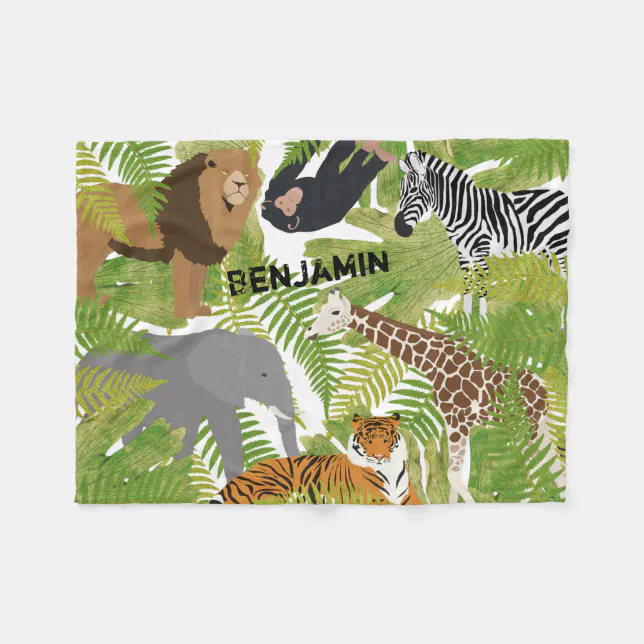 Personalized Cute Jungle Animals Safari Boy | Girl Fleece Blanket | Zazzle