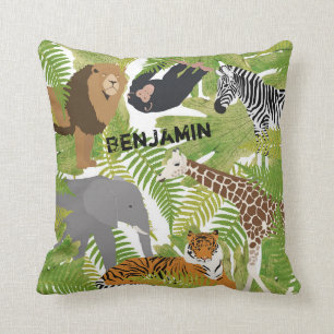 Personalized Cute Jungle Animals Safari Boy Girl Throw Pillow