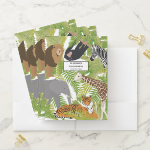 Personalized Cute Jungle Animals Safari School  Pocket Folder