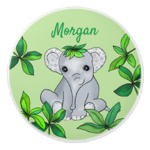 Personalized Cute Jungle Baby Elephant with Leaves