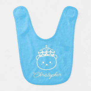 Personalized Cute Kawaii Blue Royal Prince Bear Baby Bib