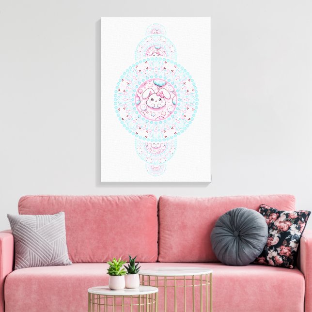 Personalized Cute Kawaii Bunny Ornamental Mandala Canvas Print (Insitu(LivingRoom))