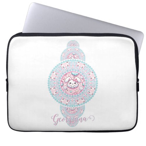 Personalized Cute Kawaii Bunny Ornamental Mandala Laptop Sleeve
