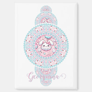 Personalized Cute Kawaii Bunny Ornamental Mandala Magnet