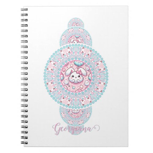 Personalized Cute Kawaii Bunny Ornamental Mandala Notebook