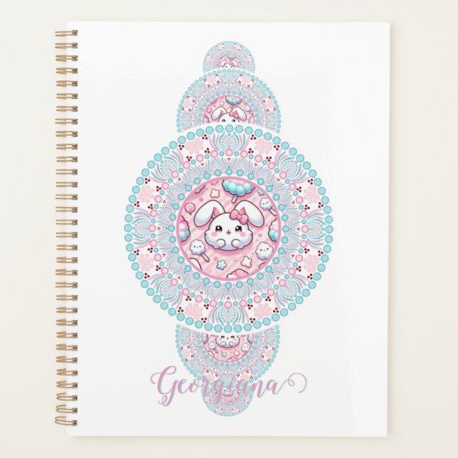 Personalized Cute Kawaii Bunny Ornamental Mandala Planner (Front)