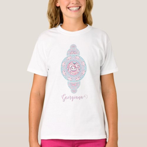 Personalized Cute Kawaii Bunny Ornamental Mandala T-Shirt