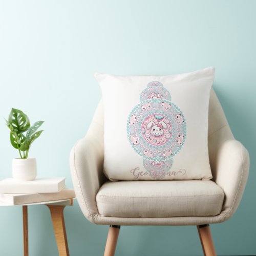 Personalized Cute Kawaii Bunny Ornamental Mandala Throw Pillow