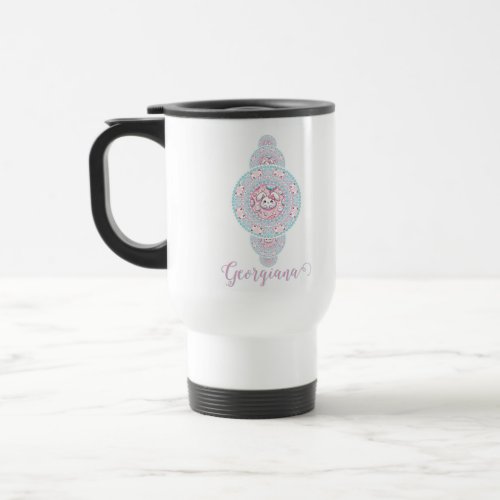 Personalized Cute Kawaii Bunny Ornamental Mandala Travel Mug