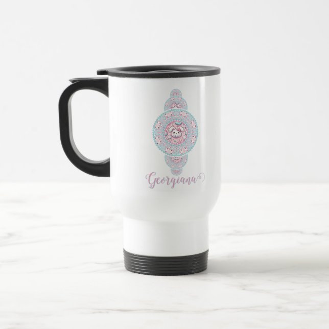 Personalized Cute Kawaii Bunny Ornamental Mandala Travel Mug (Left)