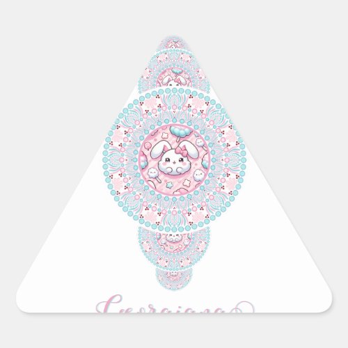 Personalized Cute Kawaii Bunny Ornamental Mandala Triangle Sticker