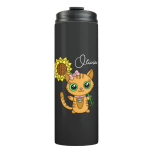 Personalized Cute Kawaii Cat Holding Flower Thermal Tumbler