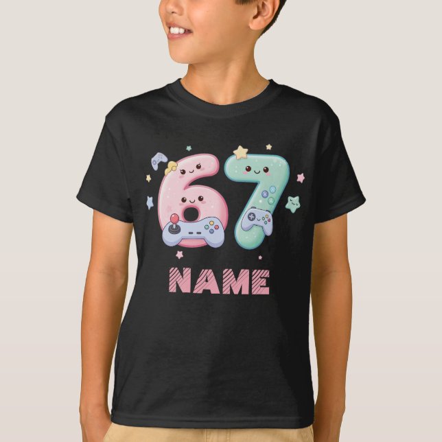 Personalized Cute Kawaii Gamer 67 Game Controller T-Shirt (Front)