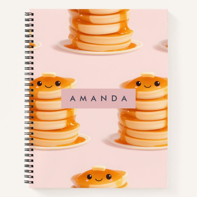 Personalized Cute Kawaii Pancake Stack with Syrup Notebook (Front)