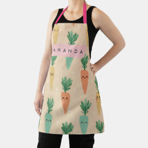 Personalized Cute Kawaii Pastel Carrot Faces Apron