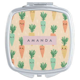 Personalized Cute Kawaii Pastel Carrot Faces  Compact Mirror