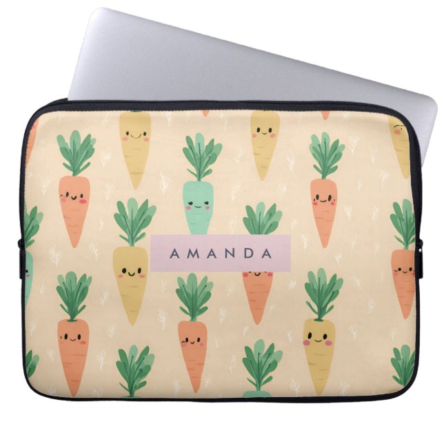 Personalized Cute Kawaii Pastel Carrot Faces  Laptop Sleeve (Front)