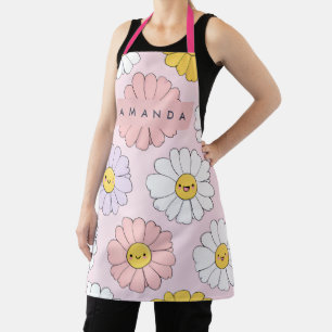 Personalized Cute Kawaii Pastel Daisy Flower Faces Apron