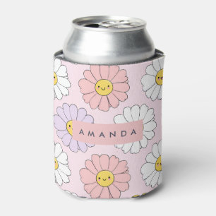 Personalized Cute Kawaii Pastel Daisy Flower Faces Can Cooler