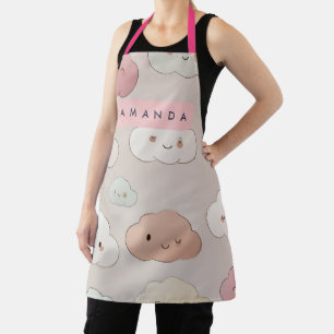 Personalized Cute Kawaii Pastel Smiling Clouds Apron