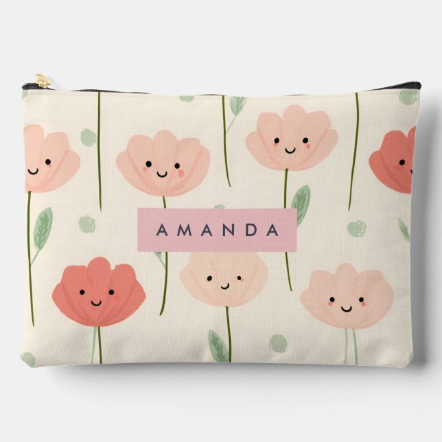 Personalized Cute Kawaii Pastel Smiling Flower  Accessory Pouch (Front)