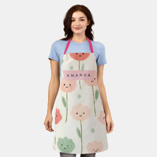 Personalized Cute Kawaii Pastel Smiling Flower Apron
