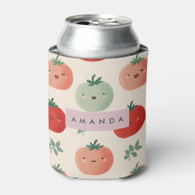 Personalized Cute Kawaii Pastel Tomato Faces  Can Cooler (Can Front)