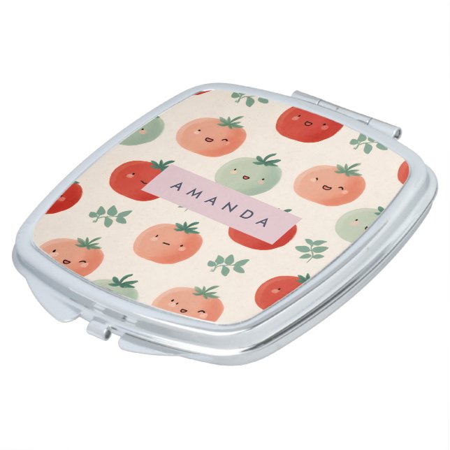 Personalized Cute Kawaii Pastel Tomato Faces  Compact Mirror (Turned)
