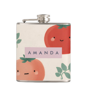 Personalized Cute Kawaii Pastel Tomato Faces  Flask