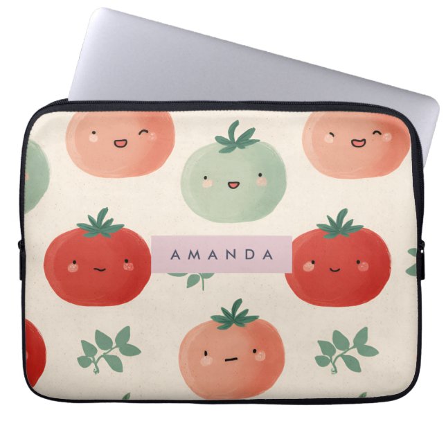 Personalized Cute Kawaii Pastel Tomato Faces  Laptop Sleeve (Front)