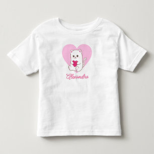 Personalized Cute Kawaii Pink Heart Cat Name Toddler T-shirt