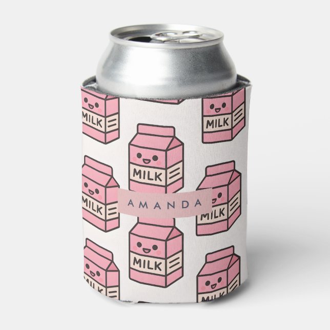 Personalized Cute Kawaii Pink Milk Carton Design Can Cooler (Can Front)