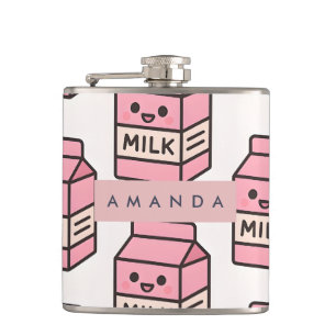 Personalized Cute Kawaii Pink Milk Carton Design Flask