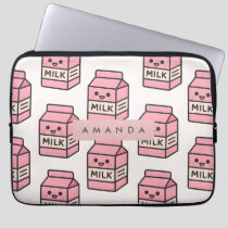 Personalized Cute Kawaii Pink Milk Carton Design Laptop Sleeve