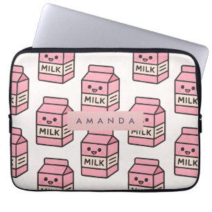 Personalized Cute Kawaii Pink Milk Carton Design Laptop Sleeve