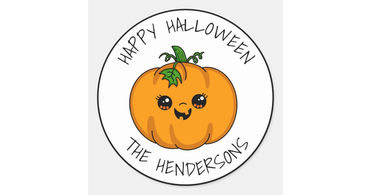 Personalized Cute Kawaii Pumpkin Halloween Classic Round Sticker | Zazzle