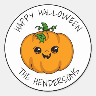 Personalized Cute Kawaii Pumpkin Halloween Classic Round Sticker