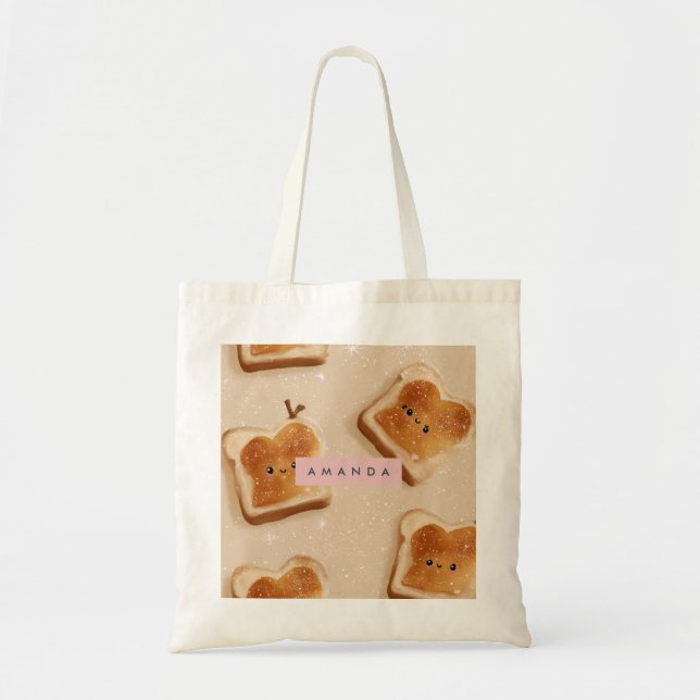 Personalized Cute Kawaii Toast Pattern Tote Bag (Front)